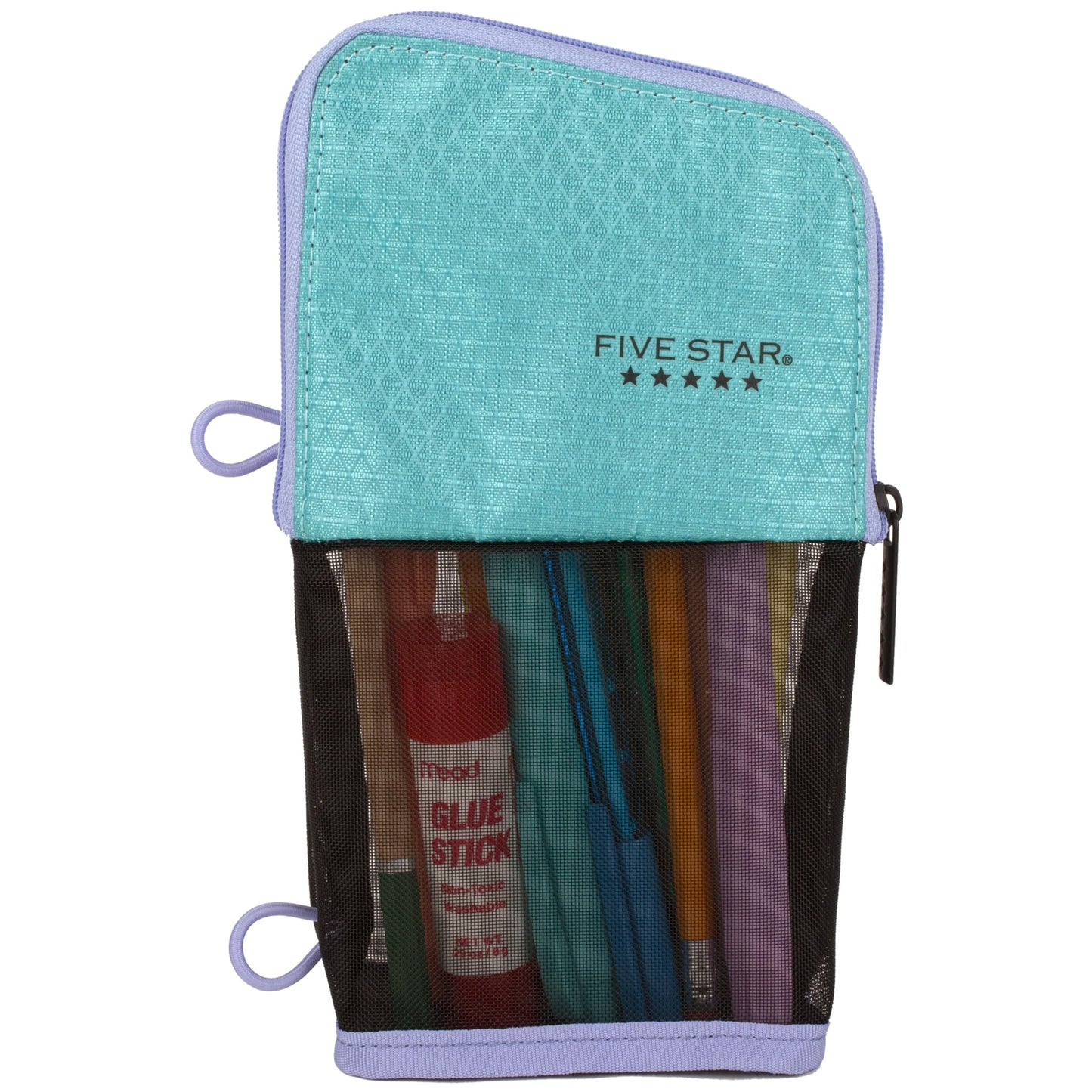 Five Star Pencil Pouch, Pen Case, Stand 'N Store Zipper Pouch, Fits 3-Ring Binder, Storage Organizer for School Supplies Earbuds Chargers Cables Makeup, Teal/Berry (500209F-ECM)