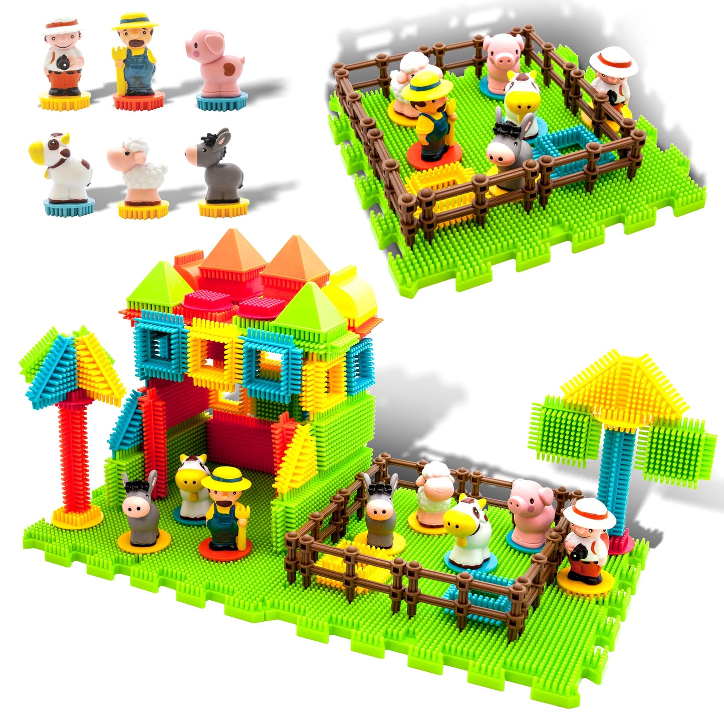 PicassoTiles PTB100 100pcs Hedgehog Shape 3D Building Blocks Tiles Farm Theme Set Learning Playset STEM Toy Set Educational Kit Child Branin Development Preschool Kindergarten Toy