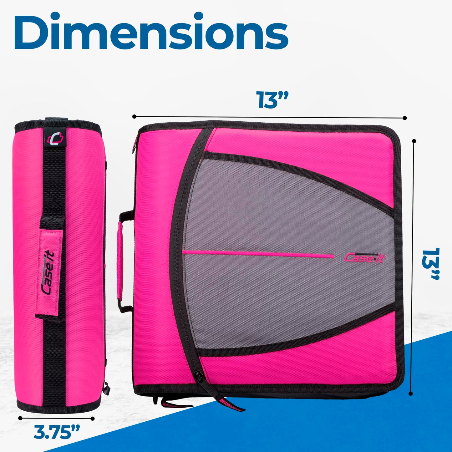 Case-it Mighty Zip Tab School Zipper Binder | 3-Inch O-Rings, 600-Sheet Capacity, 5-Subject Expanding File Folder, Multiple Pockets & Storage Organizer, Shoulder Strap | D-146 Magenta