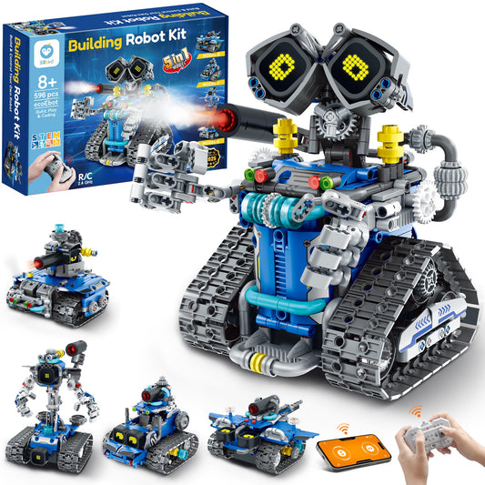 Sillbird STEM Robot Building Kit with Remote Control Gifts for Boys Ages 8-14, Buildable 5in1 Robotics Technic Coding Toy for Kids Birthday with 596 Pieces