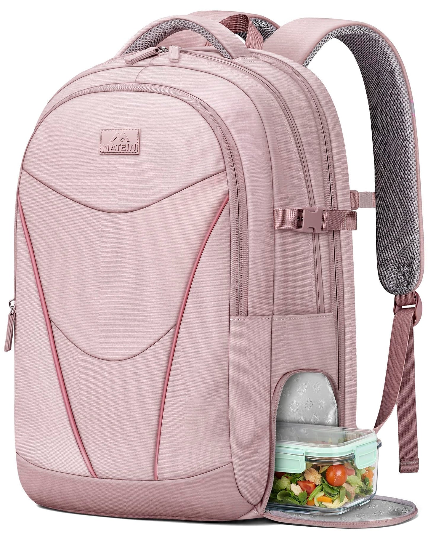 MATEIN HER Laptop Work Backpack with Lunch Compartment for Women, Water Resistant Work Backpack for Office Commute with RFID Pocket, Teacher Nurse College School Bag Fits up to 17 inch Computer, Pink