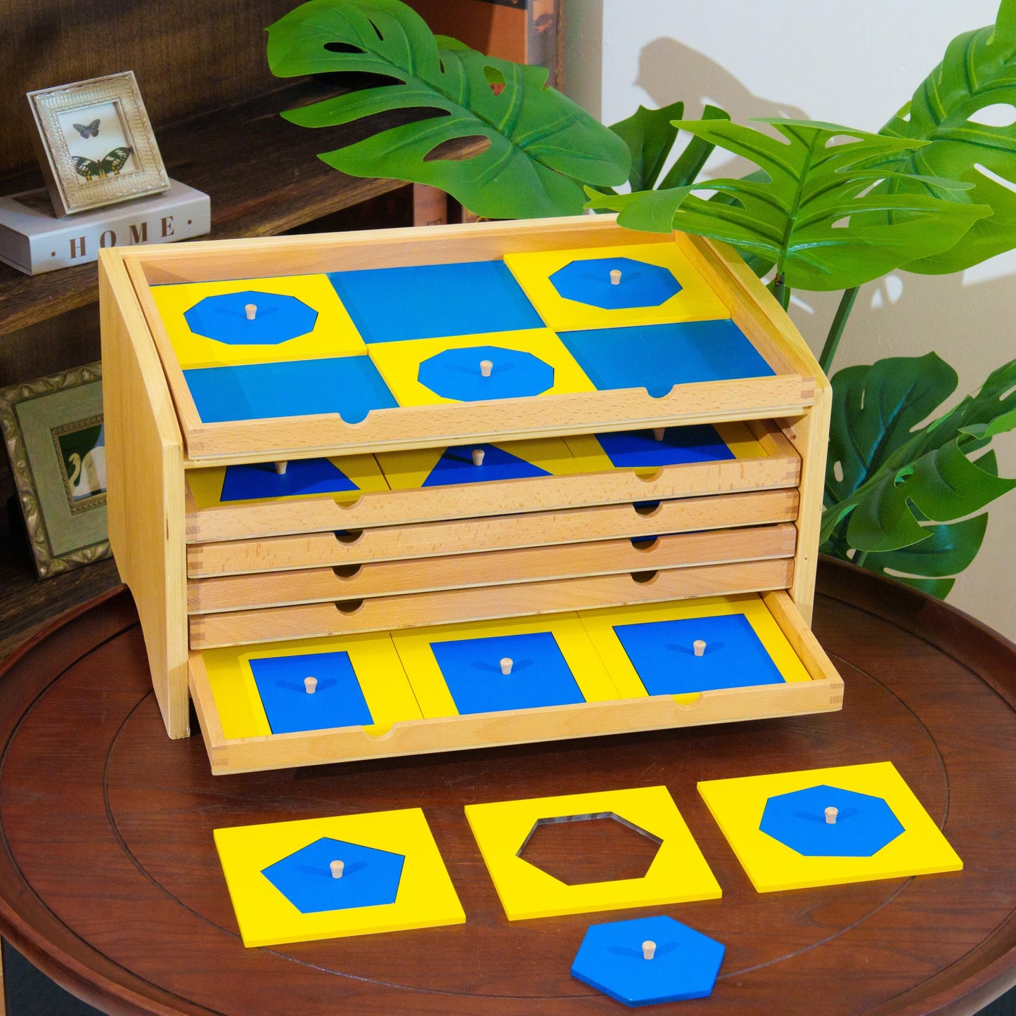 Montessori Geometric Cabinet Complete Set 18lbs - 6 Drawer Solid Beechwood Sensorial Materials, 35 Geometric Insets for Early Education, Preschool Learning Tools for Shape Recognition & Geometry