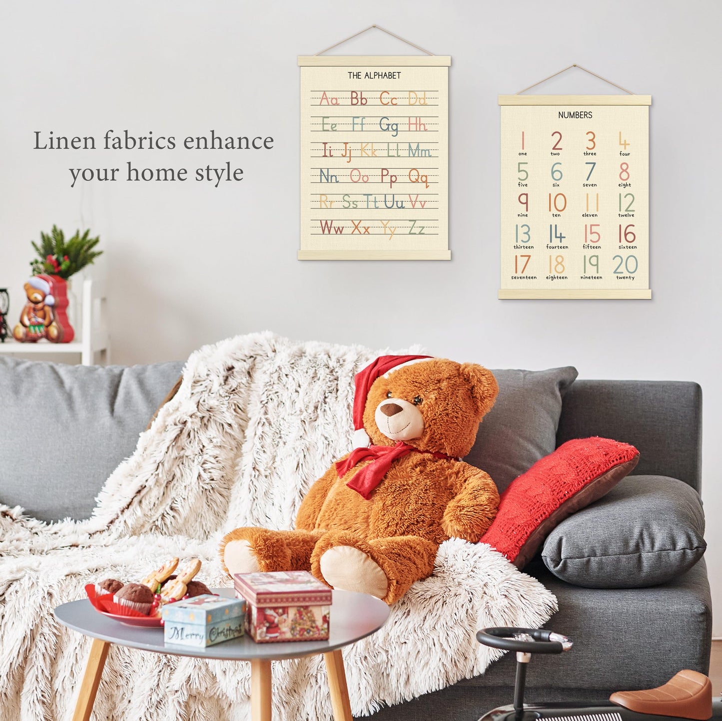Numbers Alphabet Poster for Toddlers,Educational Wall Chart for Nursery Kids Learning, Homeschool & Playroom Decor and Bedroom for Wooden Hanger Frame Set of 2, 12x18 Inch - A01