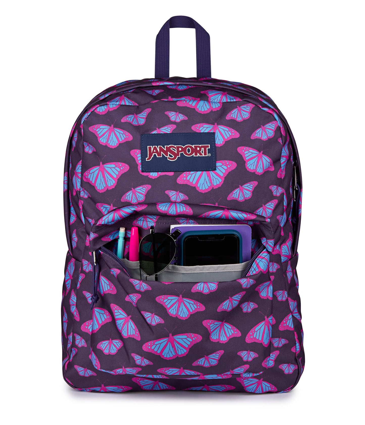 JanSport SuperBreak One Backpack - Durable, Lightweight Bag with 1 Main Compartment, Front Utility Pocket with Built-in Organizer, Premium Backpack, Flutter By Purple