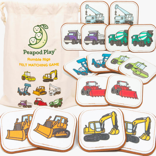 Felt Construction Matching Game for Toddlers – Truck Memory Game & Flash Cards – Soft and Safe for Ages 1+ – Montessori Preschool Learning Activity – Educational Construction Toy for Boys & Girls