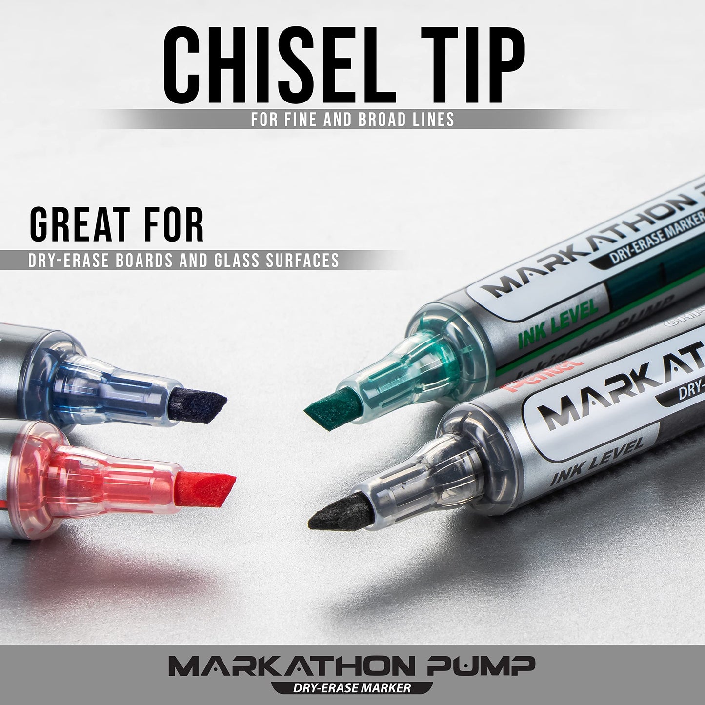 Pentel Markathon Pump Dry Erase Marker, Chisel Tip, Black Ink, 4 Pack (MWL6SXBP4A)