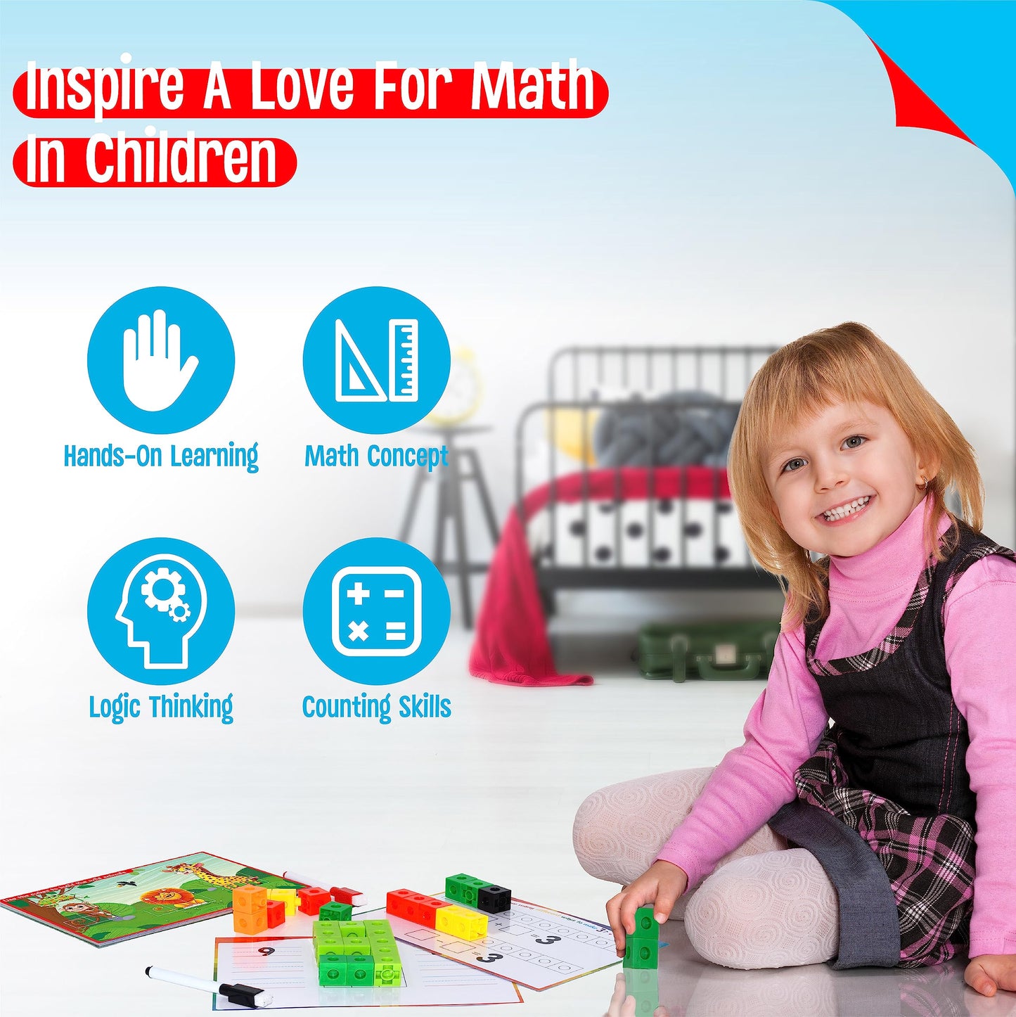 Math Linking Cubes, 100 Math Cube Manipulatives with 30 Learning Activities Number Counting Blocks Snap Linking Math Counters Fun & Educational Pre-K Counting Blocks for Preschool Kindergarten
