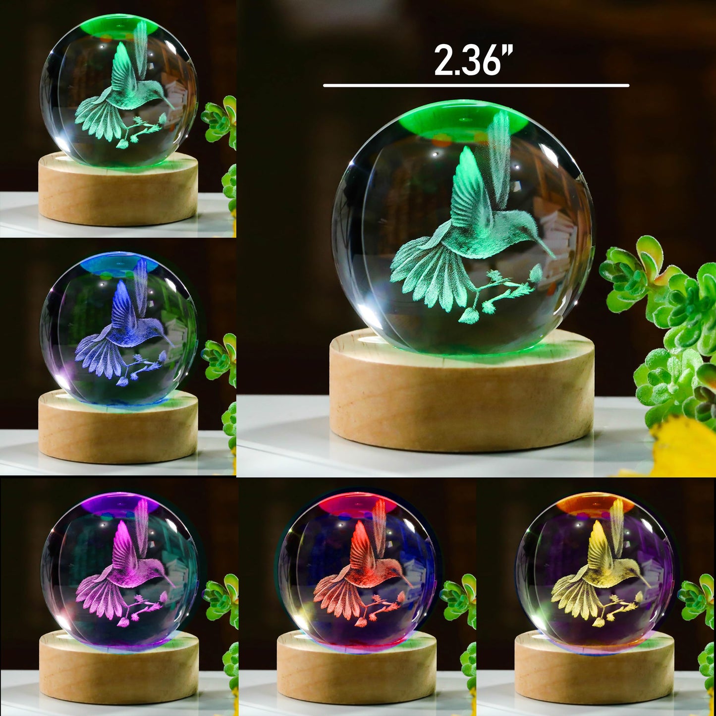 3D Hummingbird Crystal Ball 60mm - Hummingbird Figurine Glass Animal Decor for Room, Birthday, Lovers Keepsake Paperweight