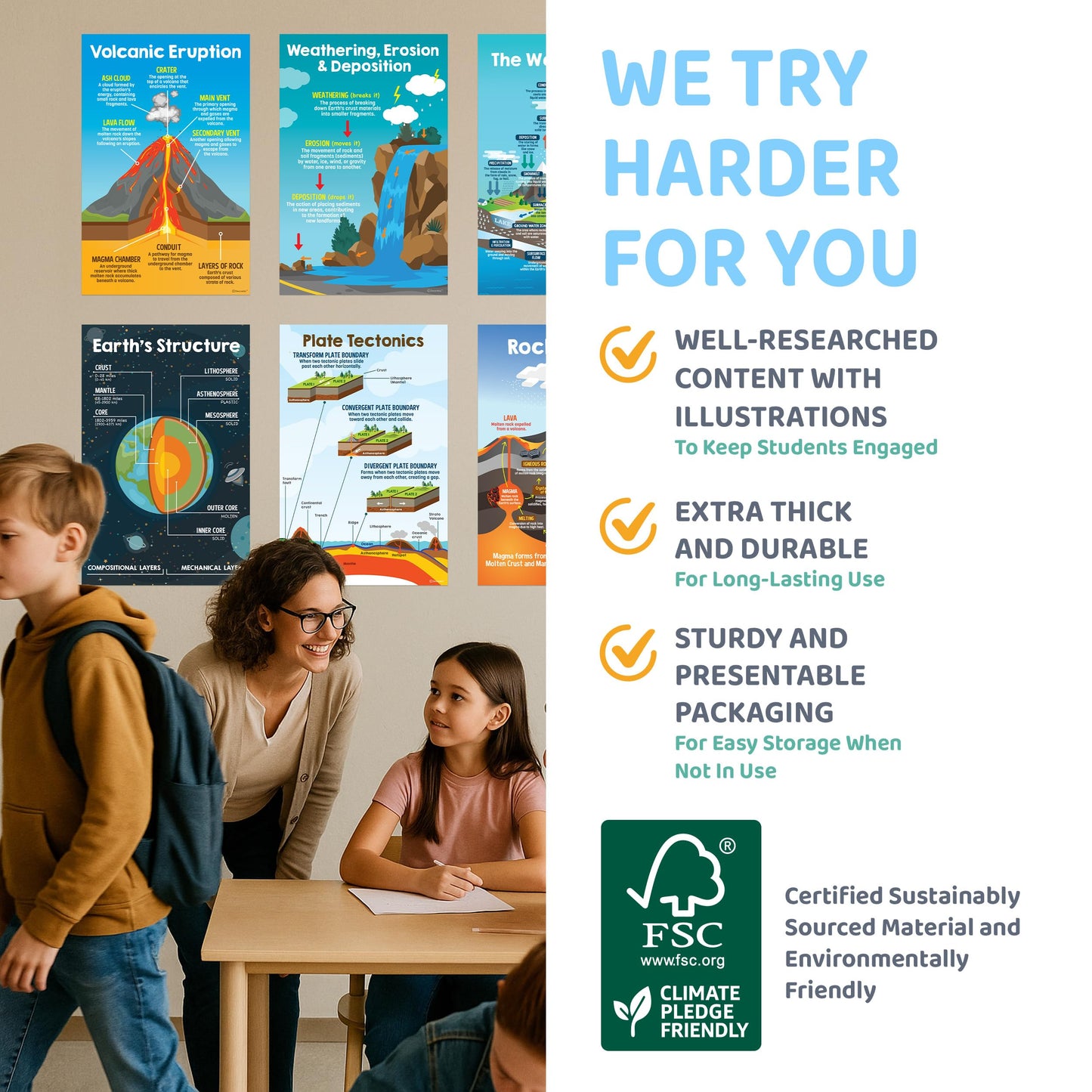Decorably 14 Earth Science Posters for Classroom for Elementary and Middle School, 11x17in Educational, Matte-Laminated for Hallways, Bulletin Boards, Home Study Corner