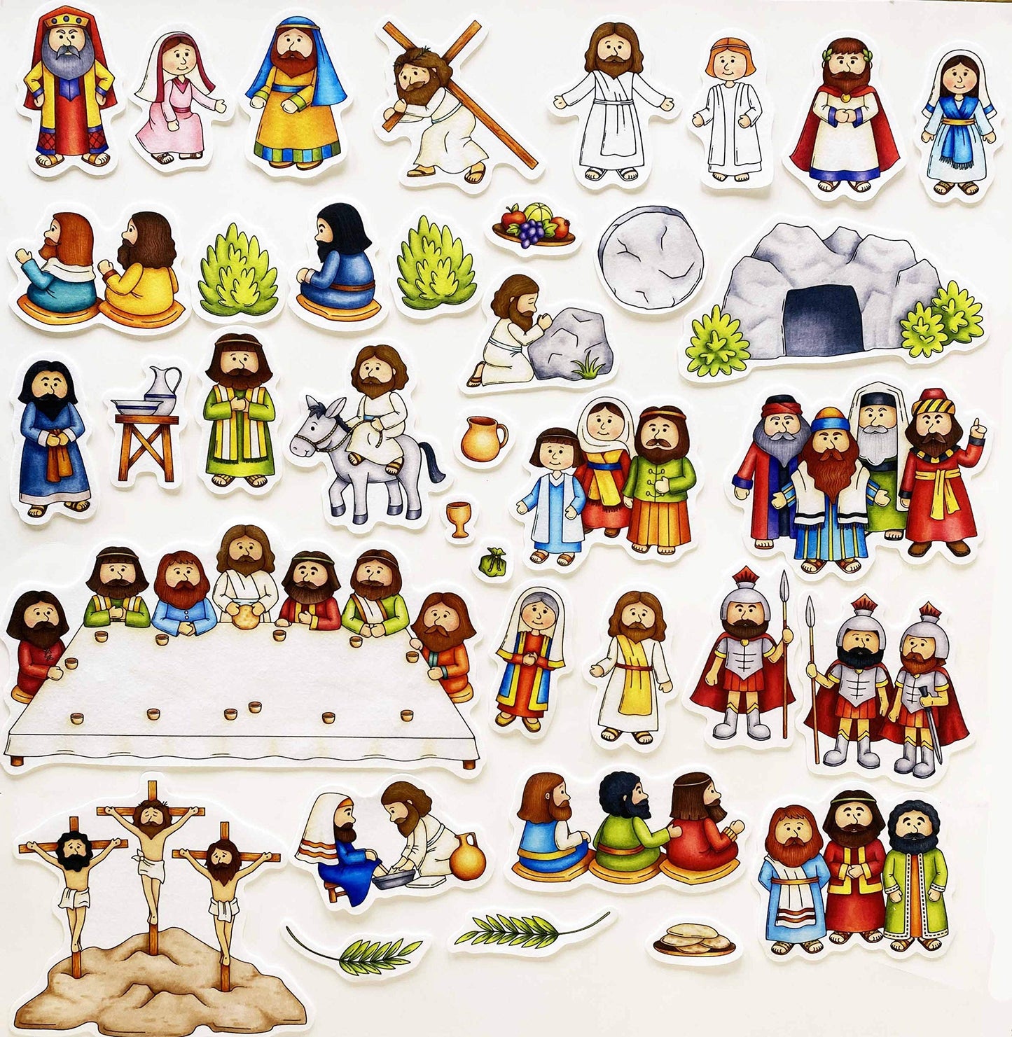 Easter Deluxe Felt Set Bible Flannel Board Stories 42 Pieces +Lesson + Activity Pages Story Jesus He Has Risen Made in the USA of Domestic Felt and Imported Ink Crucifixion Resurrection Last Supper