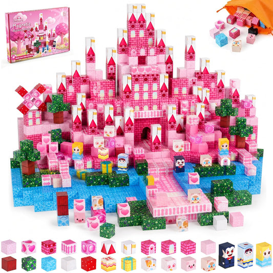 3 otters Magnetic Blocks 150PCS, Princess Castle Magnet Cubes STEM Montessori Building Toys for Girls, Sensory Gifts for Kids Birthday
