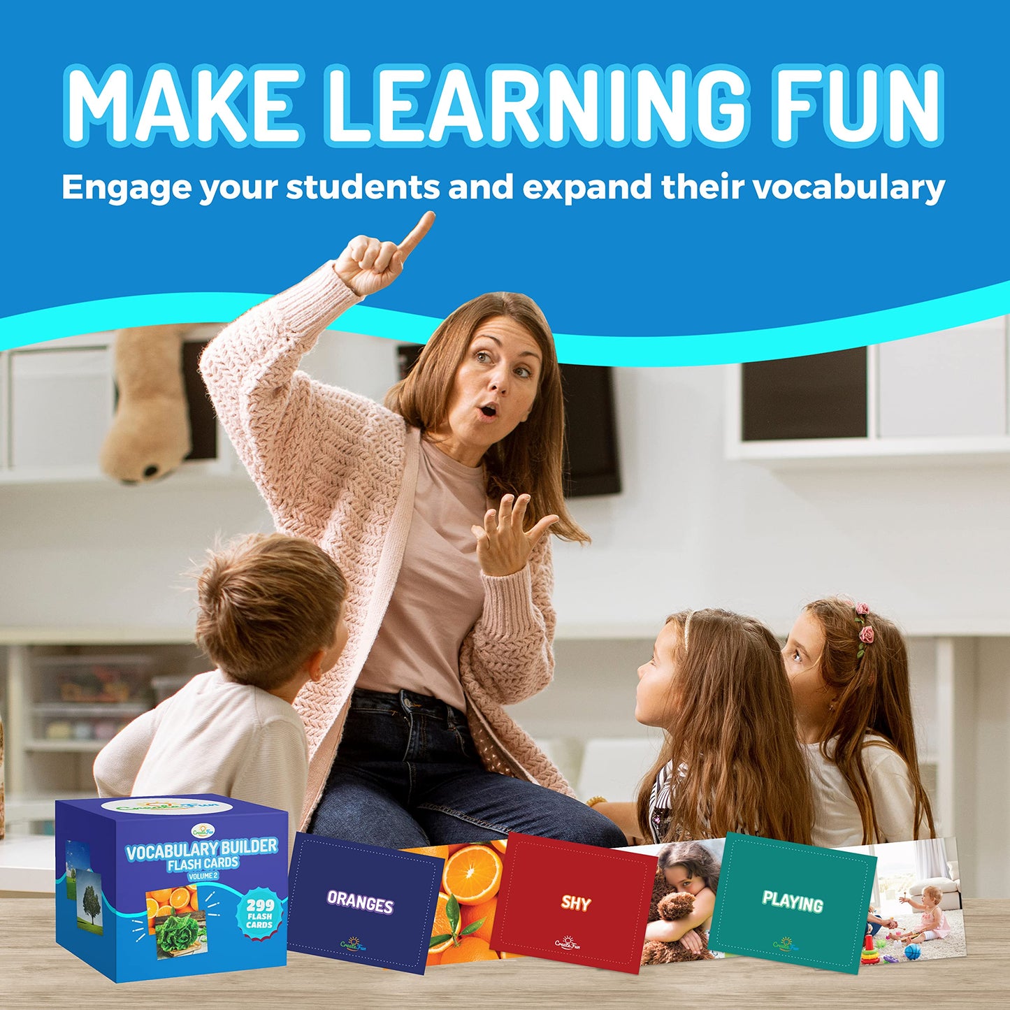 300 Vocabulary Builder Flash Cards Vol 2, Photo Cards Learning Materials for Speech Therapy, ESL, Autism, Homeschool & Kids Includes Emotions, Go Together Opposites, Noun Food, Prepositions, Verbs