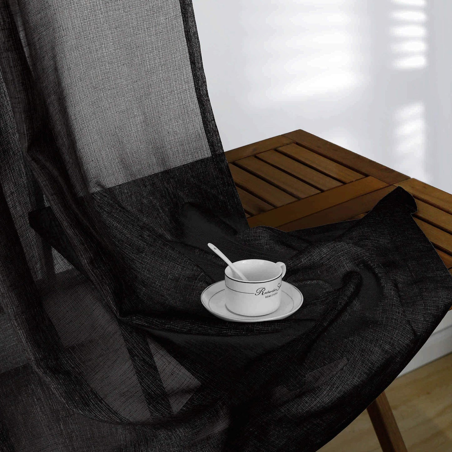 KOUFALL Sheer Black Curtains for Bedroom 2 Panels,Boho Window Curtains for Bathroom Kitchen Living Room 63 Inch Length
