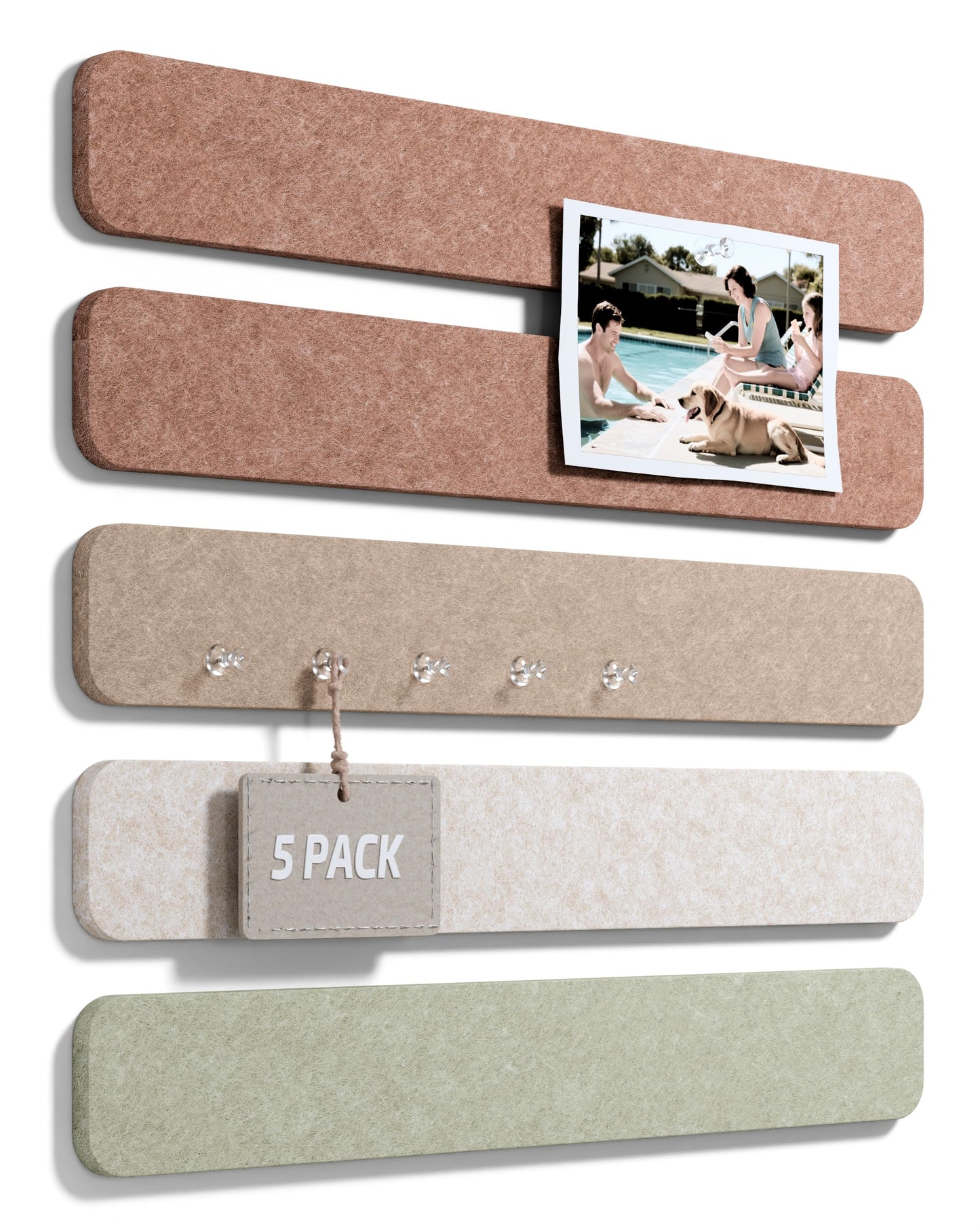 Fluxynara Cork Board Alternative Felt Strip Board 5-Pack 13"x2", Office Pin Board with 35 Push Pins, Adhesive Install for Bedroom Door & Home Office (Boho)