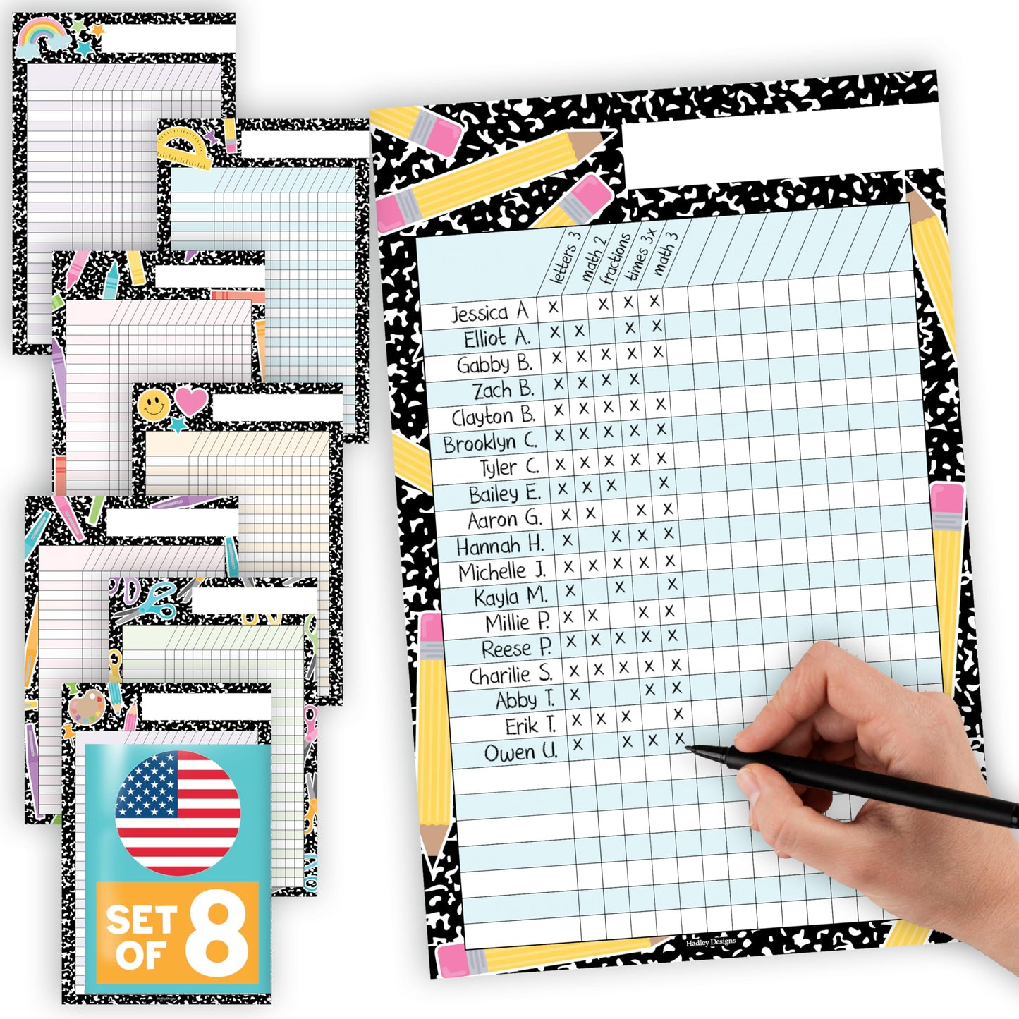 Attendance Chart for Classroom Management - 8 Incentive Chart for Classroom Essentials, 11x17 Student Behavior Charts and Homework Tracker, Teachers Class Attendance and Assignments Log