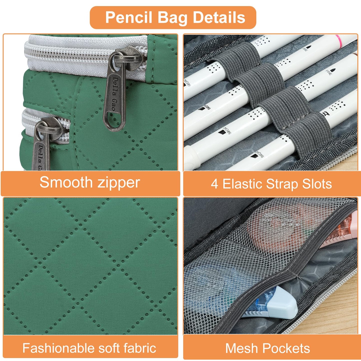 Della Gao Large Pencil Case, Big Capacity Pencil Pouch with 3 Compartments, Office Pencil Bag with Zipper, Big Pen Case for Adults (01-3ALLG)