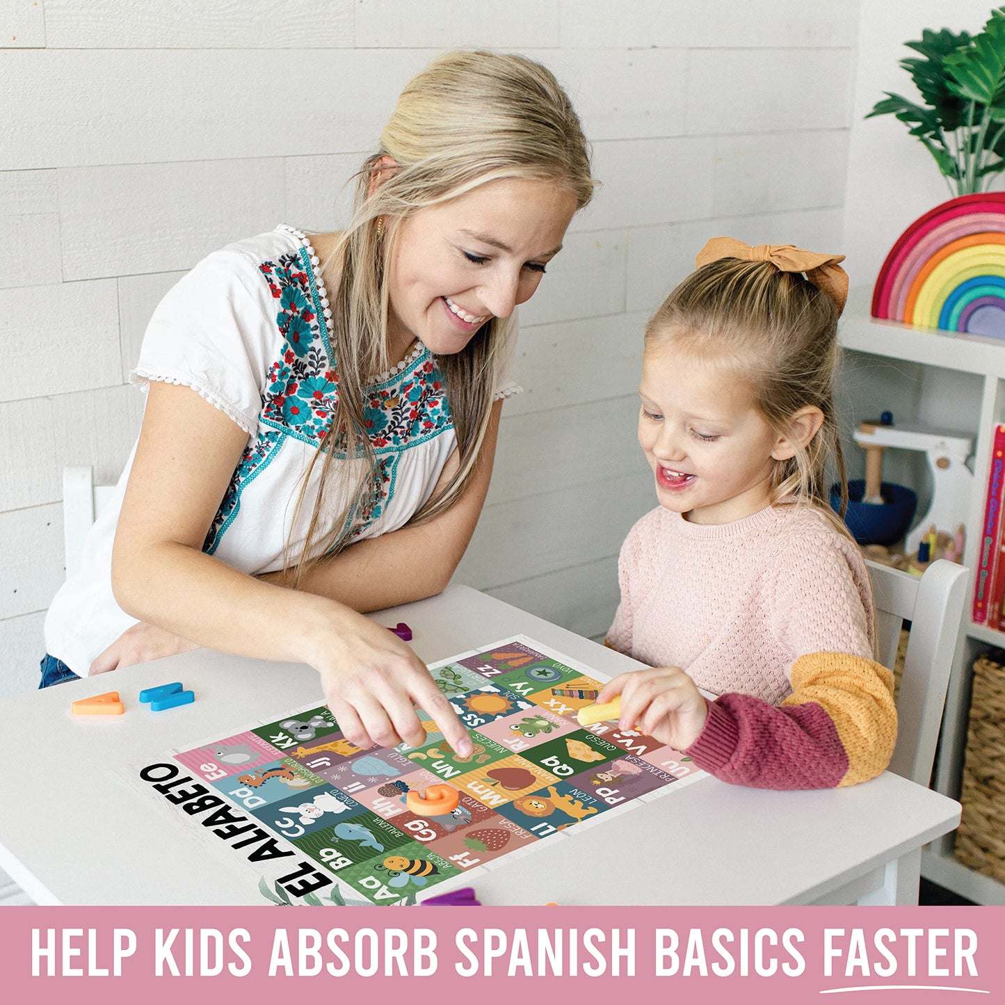 Hadley Designs Spanish Posters for Classroom - 12 Bilingual Educational Posters for Spanish Classroom Decorations Must Haves, Calendario y Alfabeto en Español Para la Pared, Farmhouse Teacher Supplies