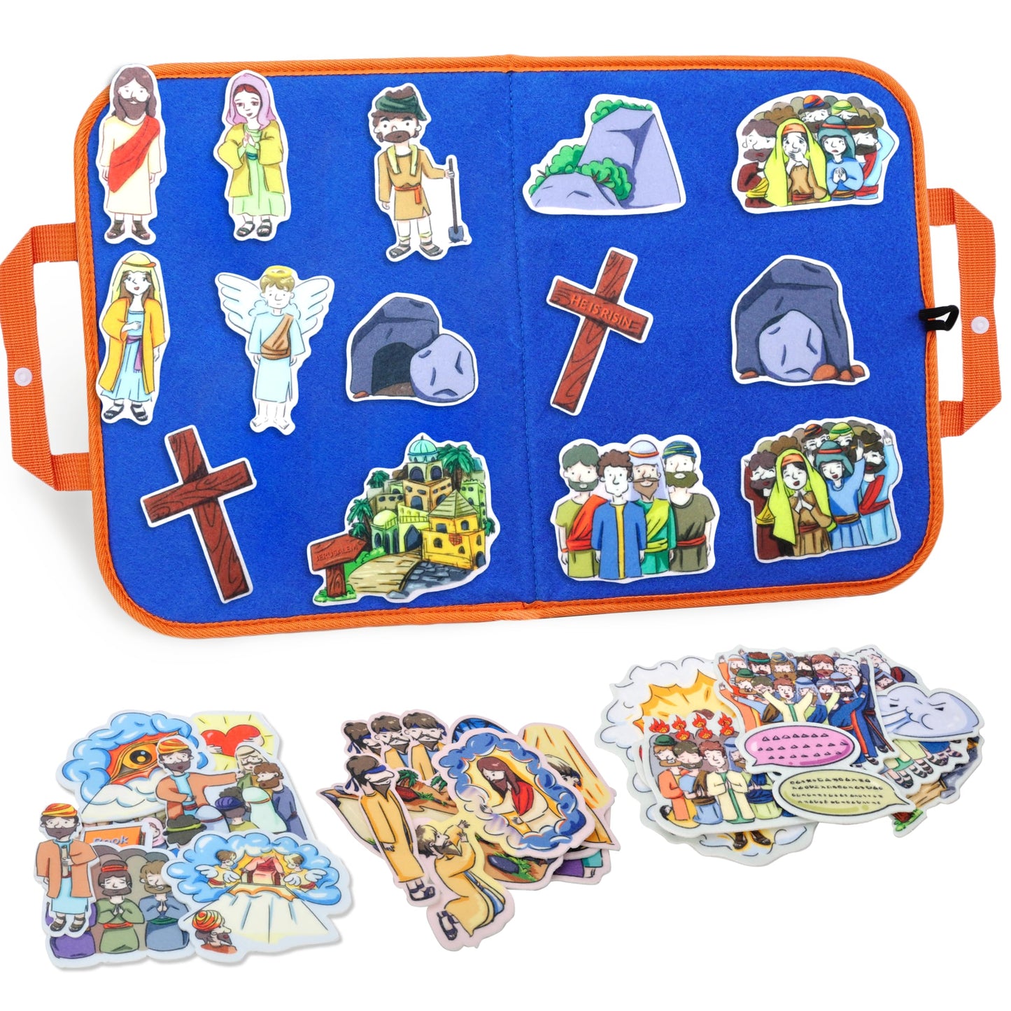 CHEFAN 4 Pack Felt Board Bible Stories Set, Flannel Board Stories, Nativity Flannel Graph Bible Toy for Kids, Include Jesus Resurrection, Ascension and Pentecost, Paul's Conversion, Prophet Isaiah