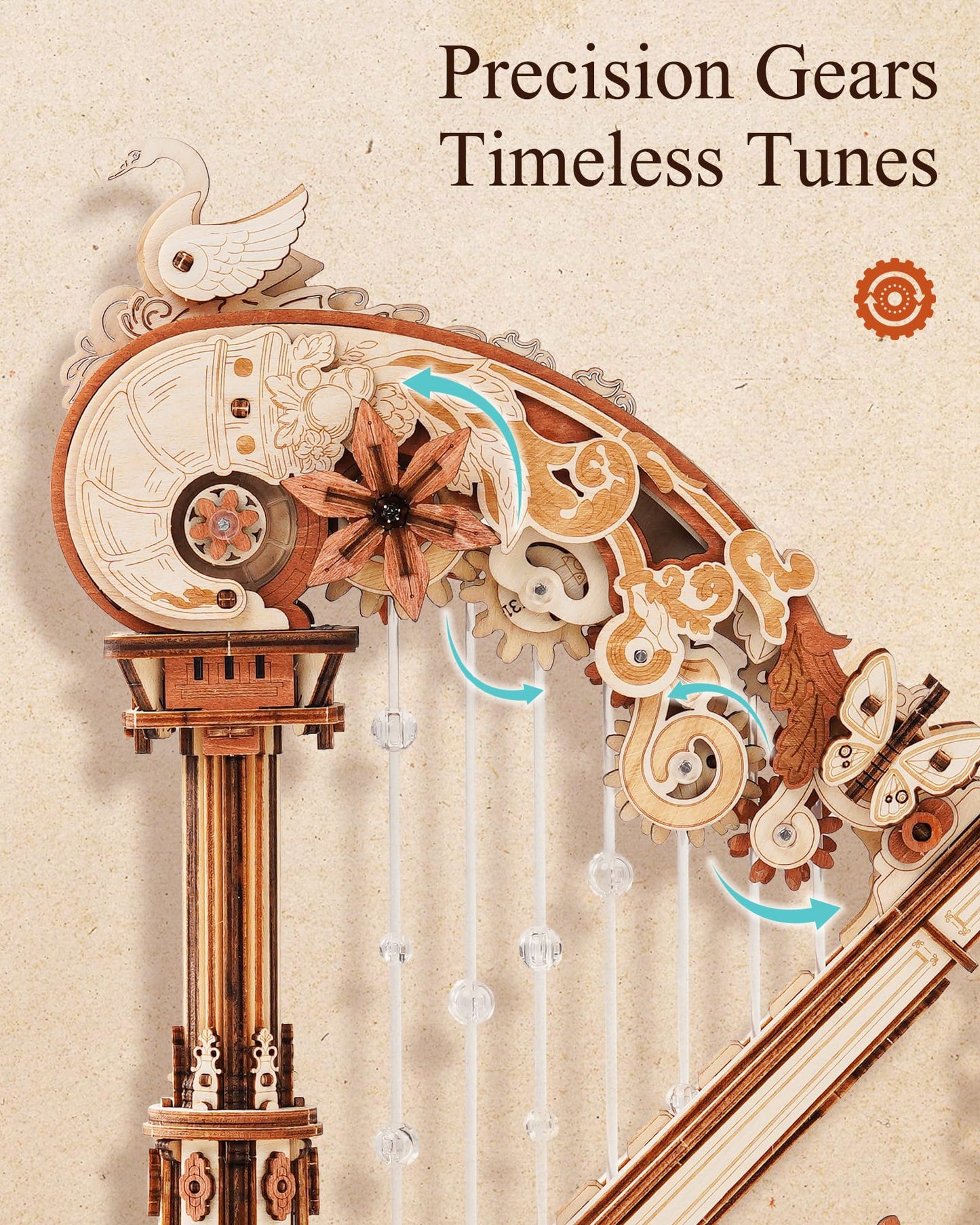 ROKR 3D Wooden Puzzles for Adults - Magic Harp Music Box, Mechanical Model Kit Self-Playing Musical Instrument, DIY Craft Kits, Home Decor & Birthday Gifts, Hobbies for Men Women