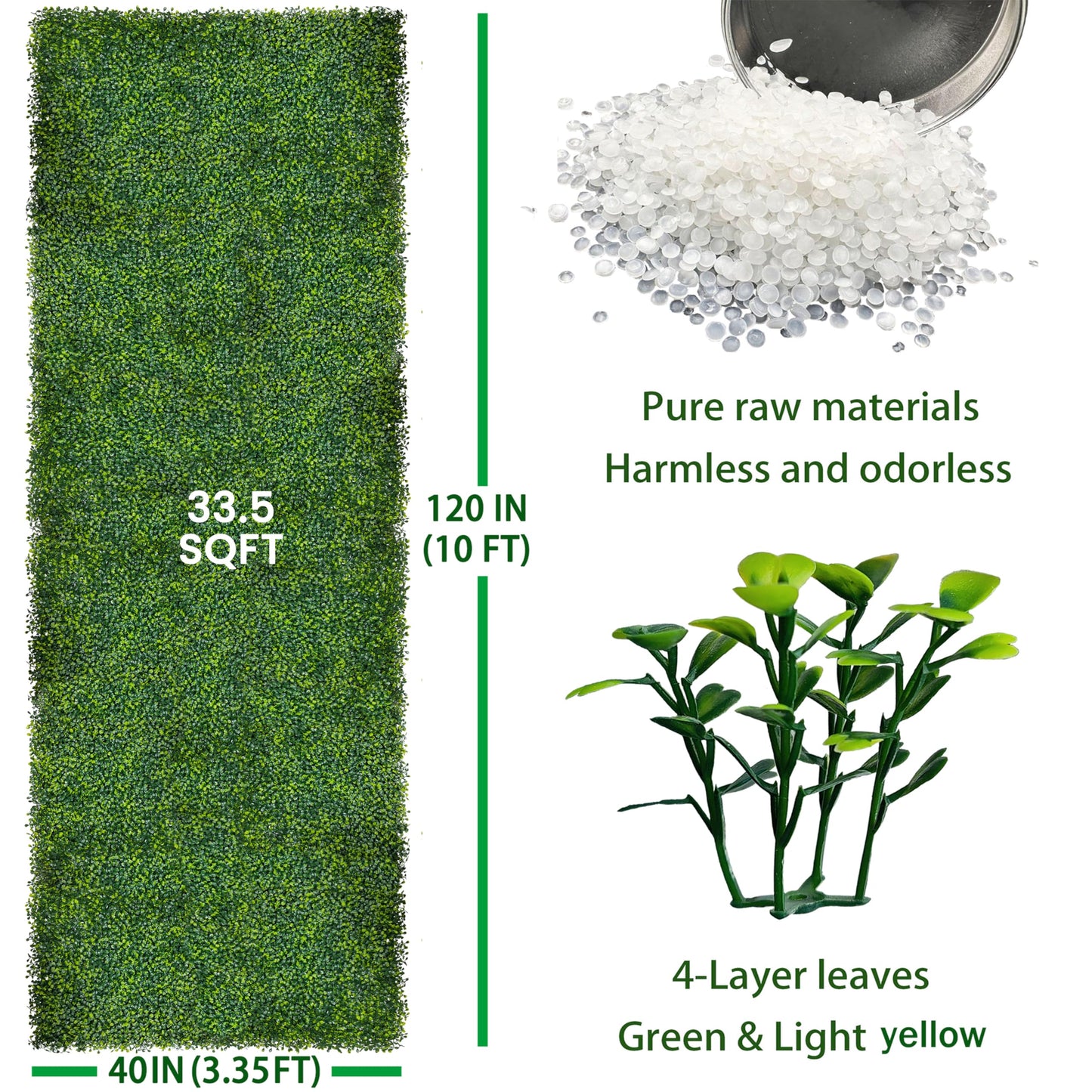 ODTORY Artificial Boxwood Roll Panels:40 X 120 in(33.5 sqft) UV-Anti Artificial Ivy Privacy Fence Wall Screen for Indoor Outdoor Green Grass Wall Decor & Ivy Fence Covering Privacy