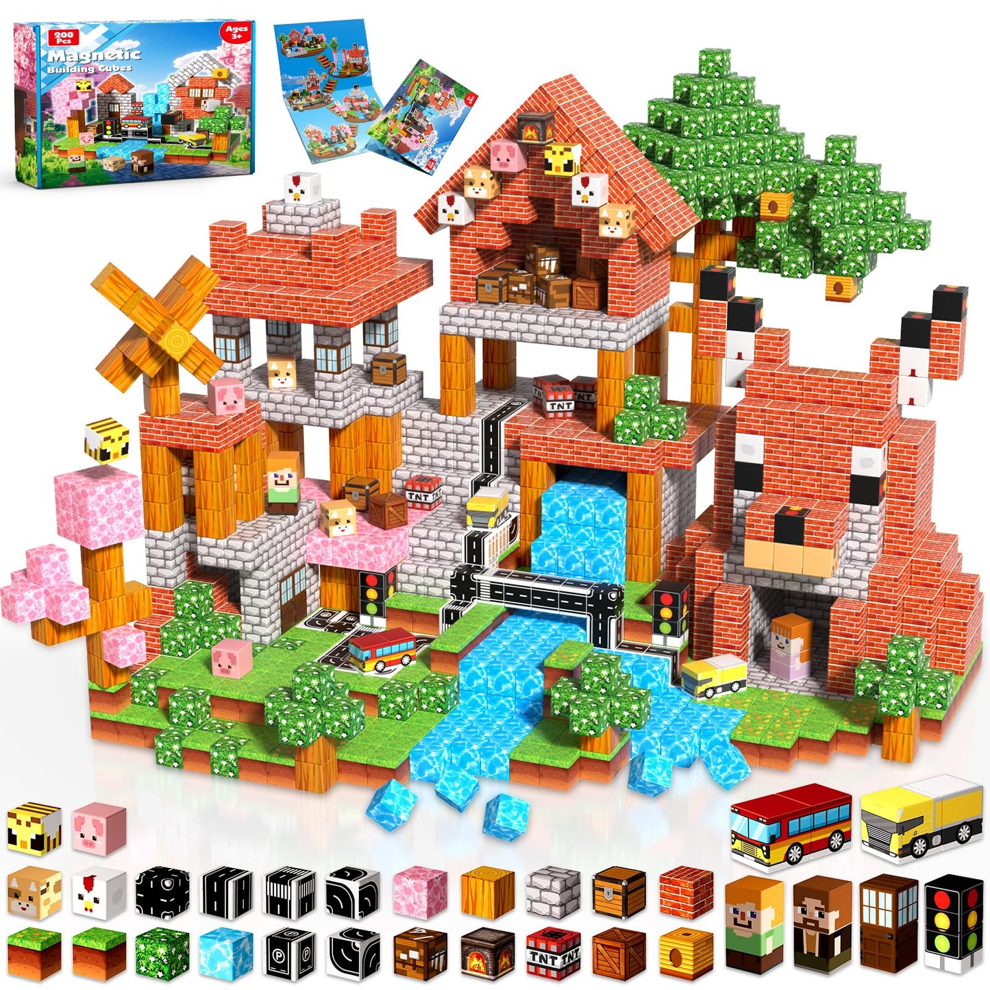 200 PCS Magnetic Blocks - Magnetic Building Blocks Cubes, Magnet Toys for Kids Age 3+, Toy Building Set for Kids, Magnets Stacking Construction Birthday Gifts for Boys Girls Age 4-8, 8-12