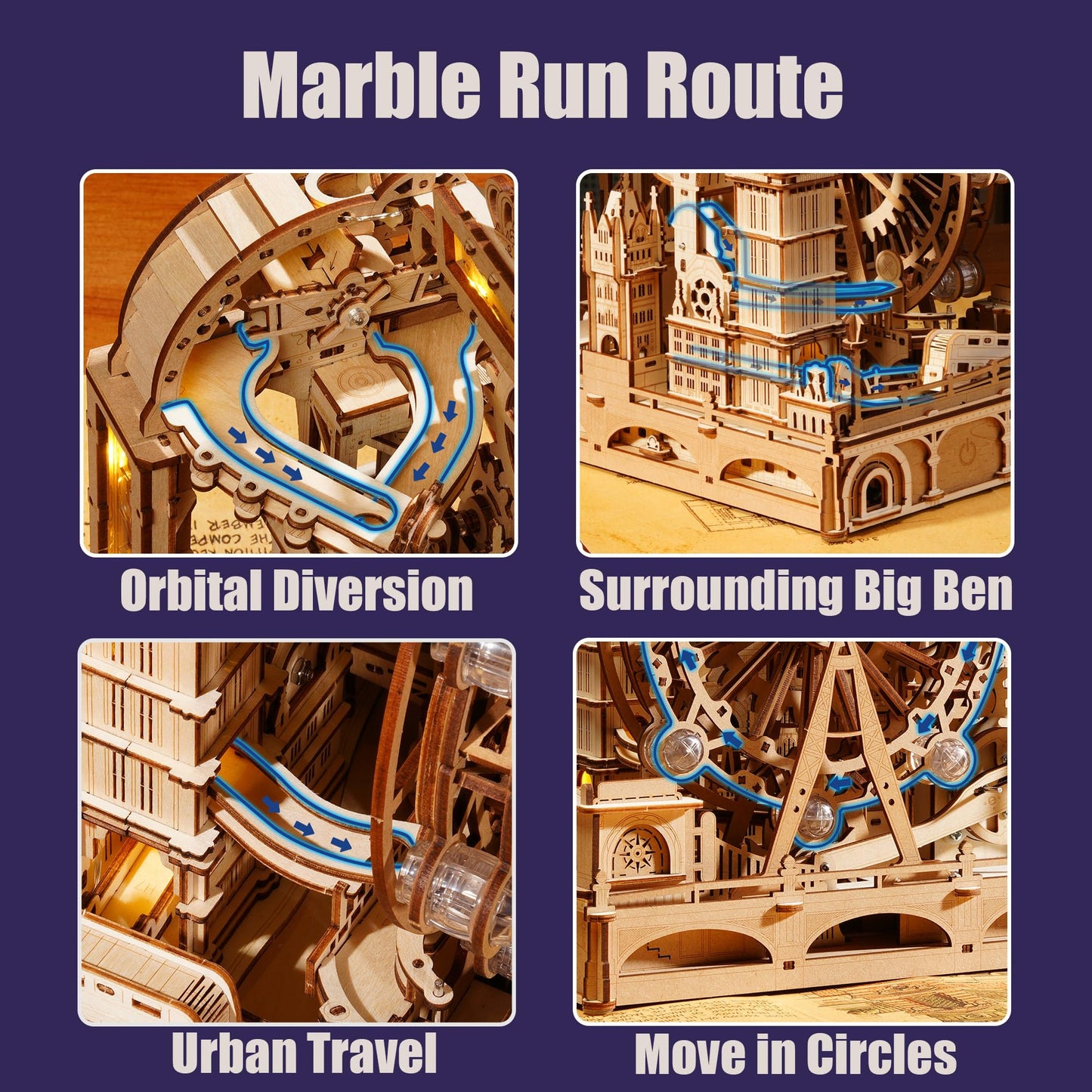ROKR 3D Wooden Marble Run Puzzle for Adults, London Themed Mechanical Model Building Kits, 431 Pcs DIY Construction Toy, Brain Teaser Gift for Teens & Adults