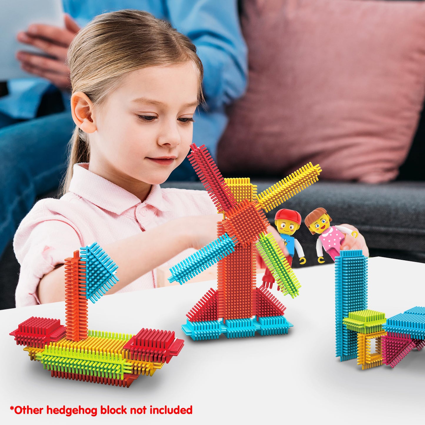 Picasso Toys Hedgehog Blocks 4 Family Action Character Figures Toddler Toy Construction Building Tile Block Expansion Pack Educational Add-on STEM Learning Smart Game Kit Toys Pretend Playset Age 3+