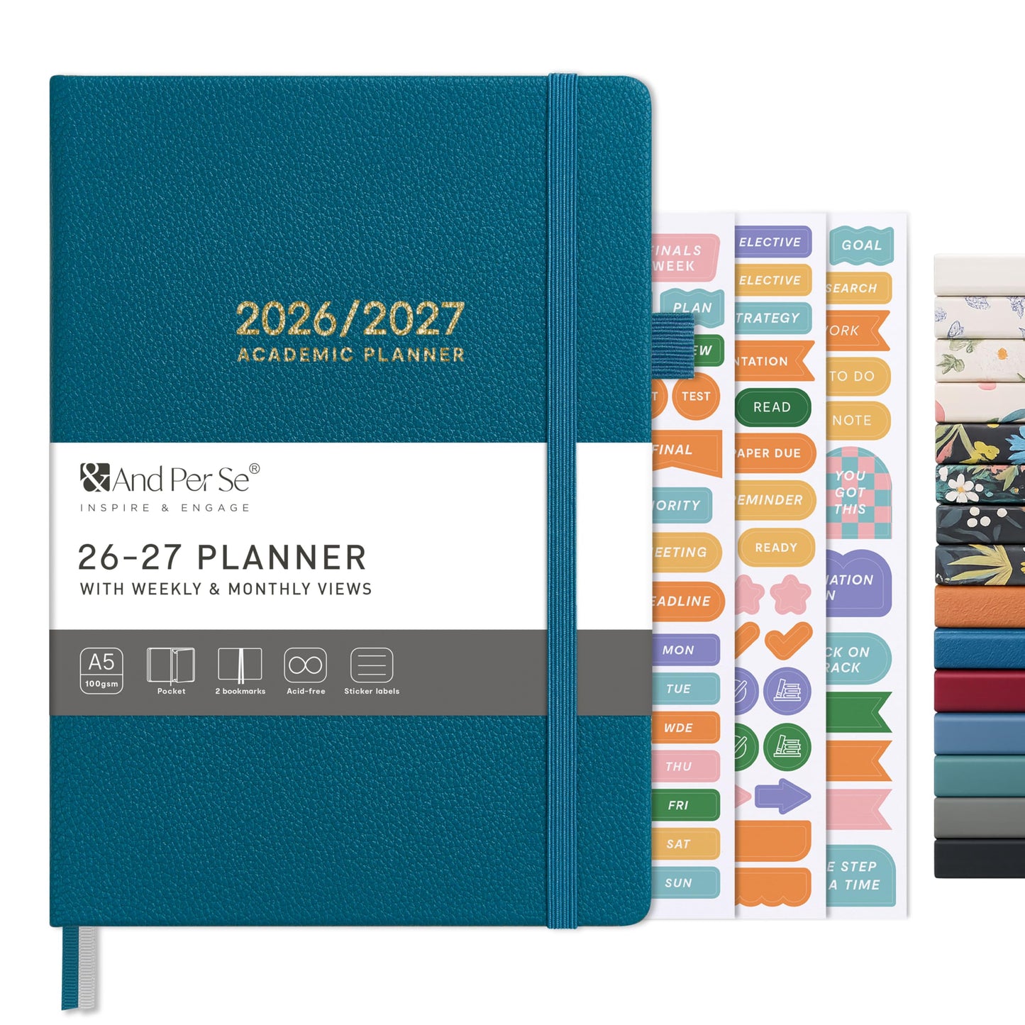 And Per Se Academic Planner 2026-2027 – Weekly & Monthly Planner, July 2026 to June 2027, A5 Leather Hardcover with Inner Pocket – Student & Teacher Organizer, 5.7" x 8"(Dark Turquoise)