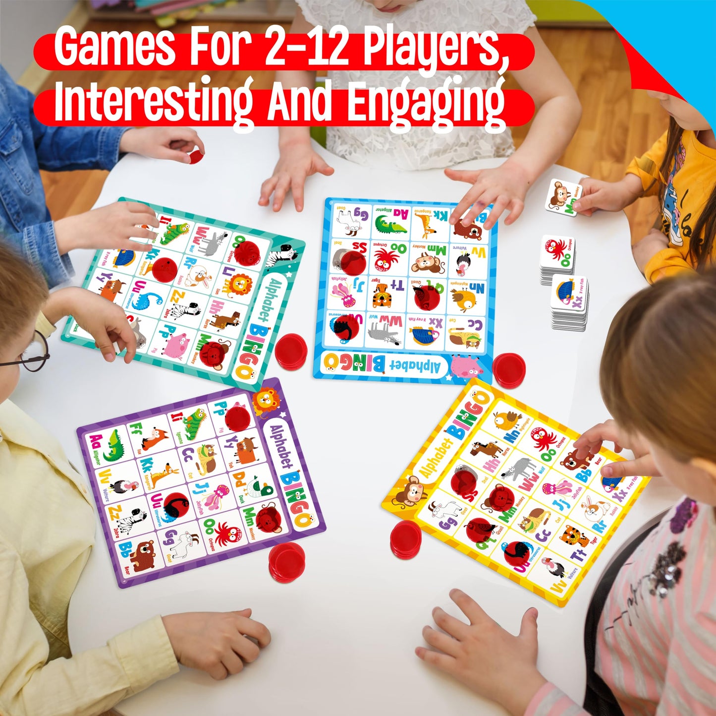 SpriteGru Alphabet Bingo Game, Uppercase/Lowercase/Number Bingo Game ABC and 123 Bingo Board Game for Kindergarten and Preschool Kids 4+, Perfect for Classroom & At Home
