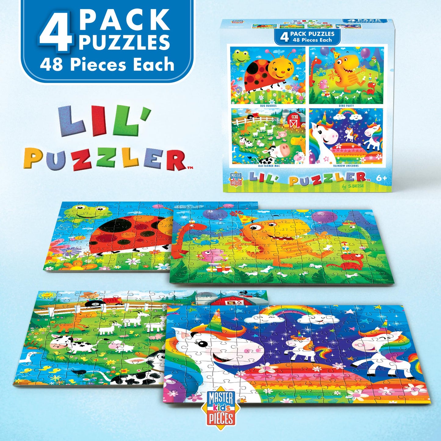 MasterPieces – Jigsaw Puzzle Set for Kids 6+ Years, 4-Pack of 48 Pieces, Educational and Fun Game, Lil Puzzler Collection, Gift Idea for Children, 8" x 10"
