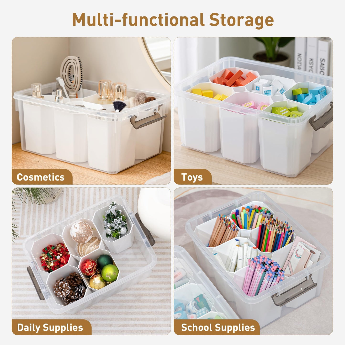 Citylife 17 QT Plastic Storage Bins Clear Storage Box with Lids Multipurpose Stackable Storage Containers for Organizing Tool, Craft, Crayon, 4 Packs