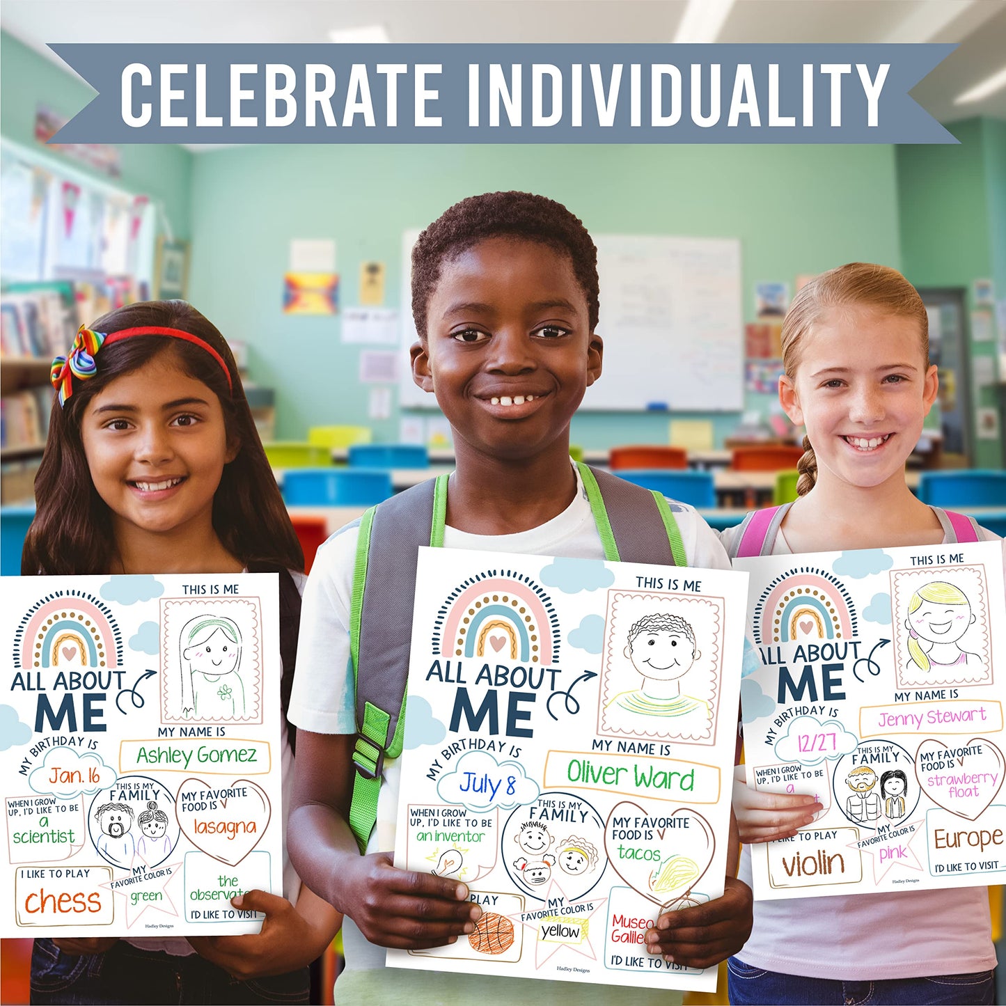 Hadley Designs All About Me Posters for Classroom Must Haves - 20 Star Student Poster, 100 Days of School Items, Star of The Week Poster Elementary Classroom Decor, End of School Year Teacher Supplies