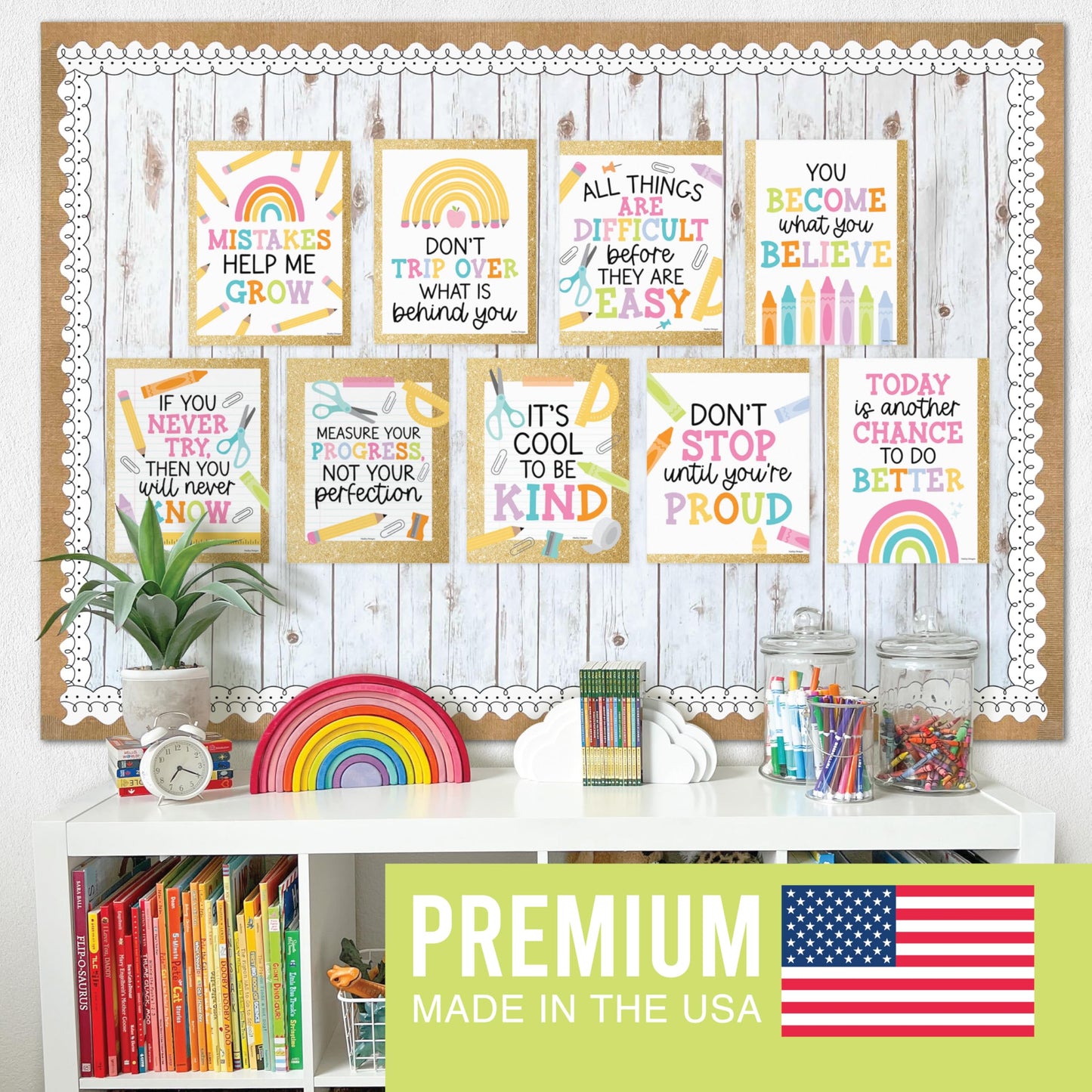 Hadley Designs Motivational Poster for Classroom Decor - 9 Growth Mindset Classroom Posters Elementary, Inspirational Wall Decor Middle School, Teacher Must Haves, Pastel Bulletin Board Decorations