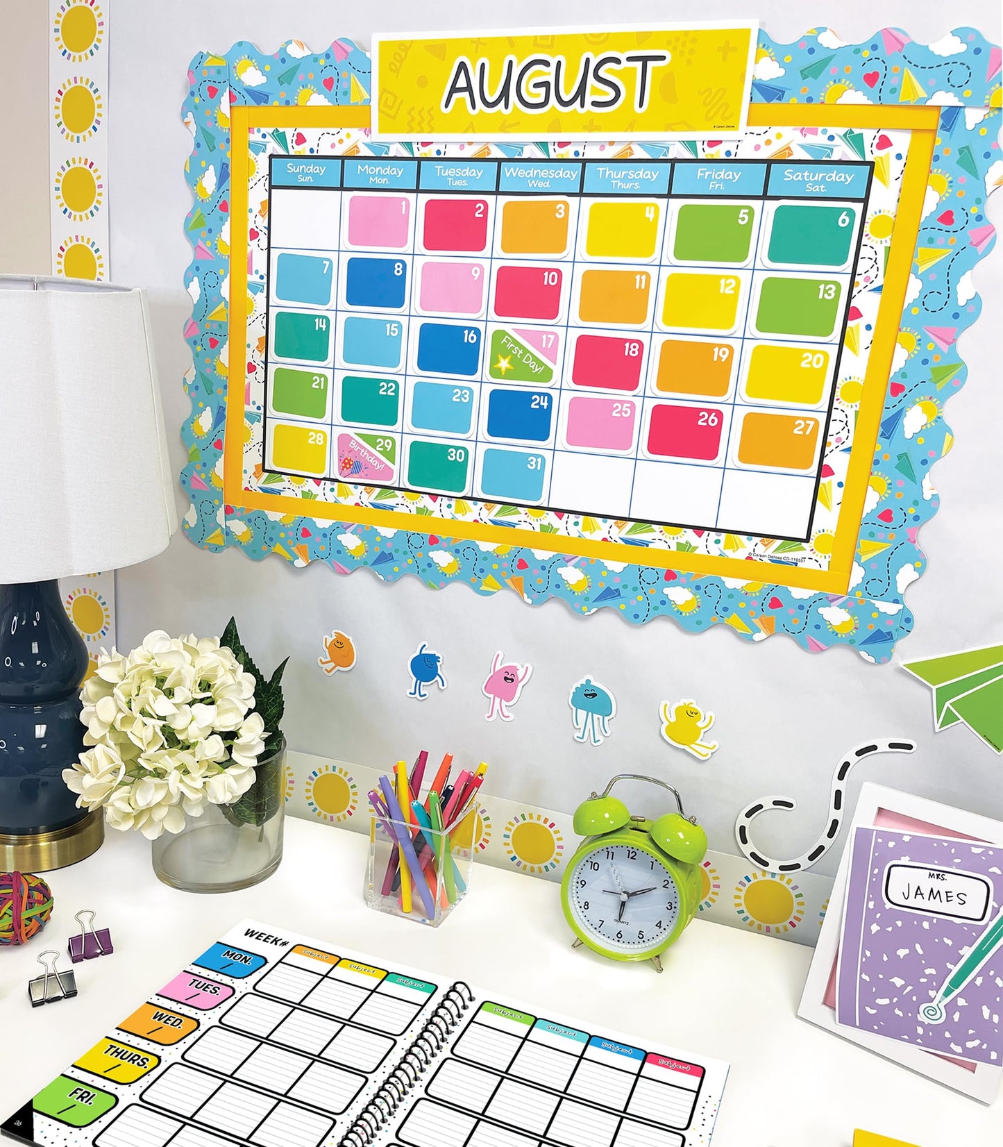 Carson Dellosa Happy Place 139 pc Set Calendar, Monthly Headers, Birthday, Holidays, Numbers Cover Ups, Seasons, Weather, and Days of The Week Chart for Classroom, Bulletin Board, Wall Decor