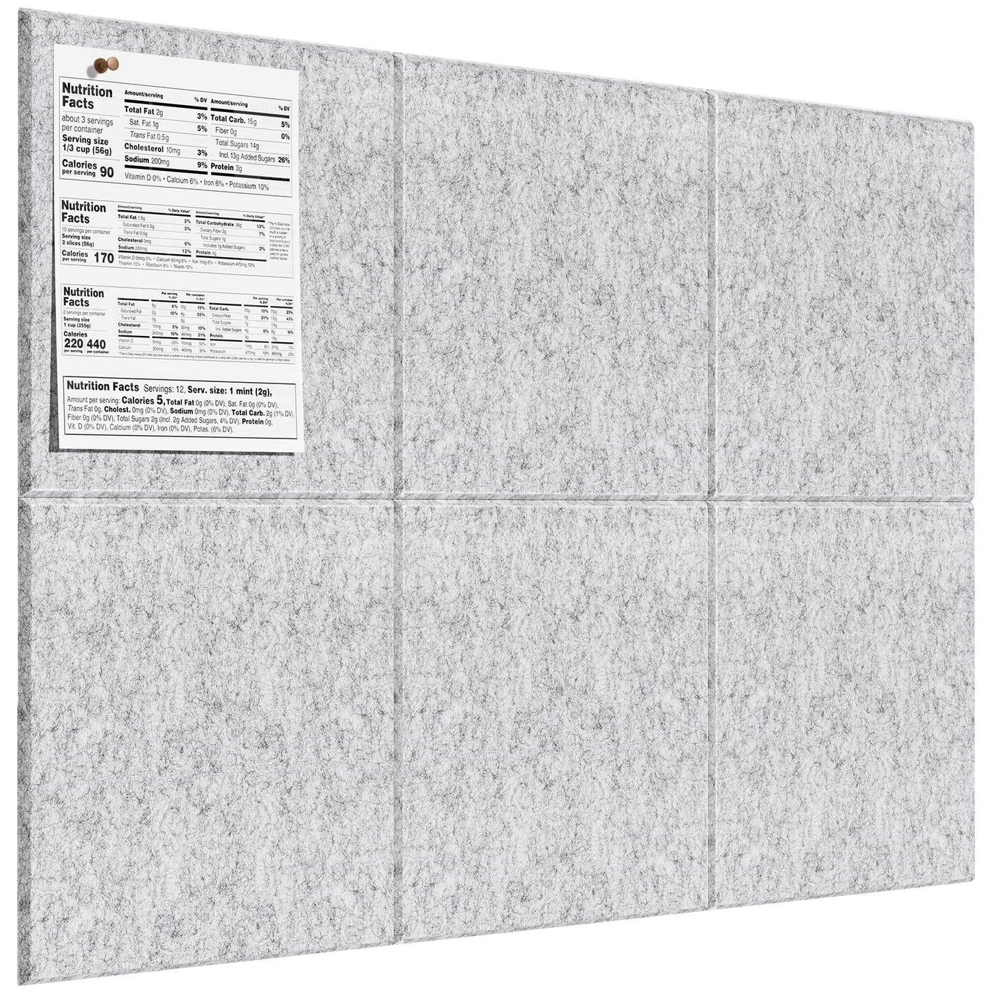 MaxGear Large Cork Board for Wall 36" x 24", Light Gray Bulletin Board, 6 Pack Felt Wall Tiles with Pushpins, Cork Boards for Office Pin Board Tack Board Cork Boards