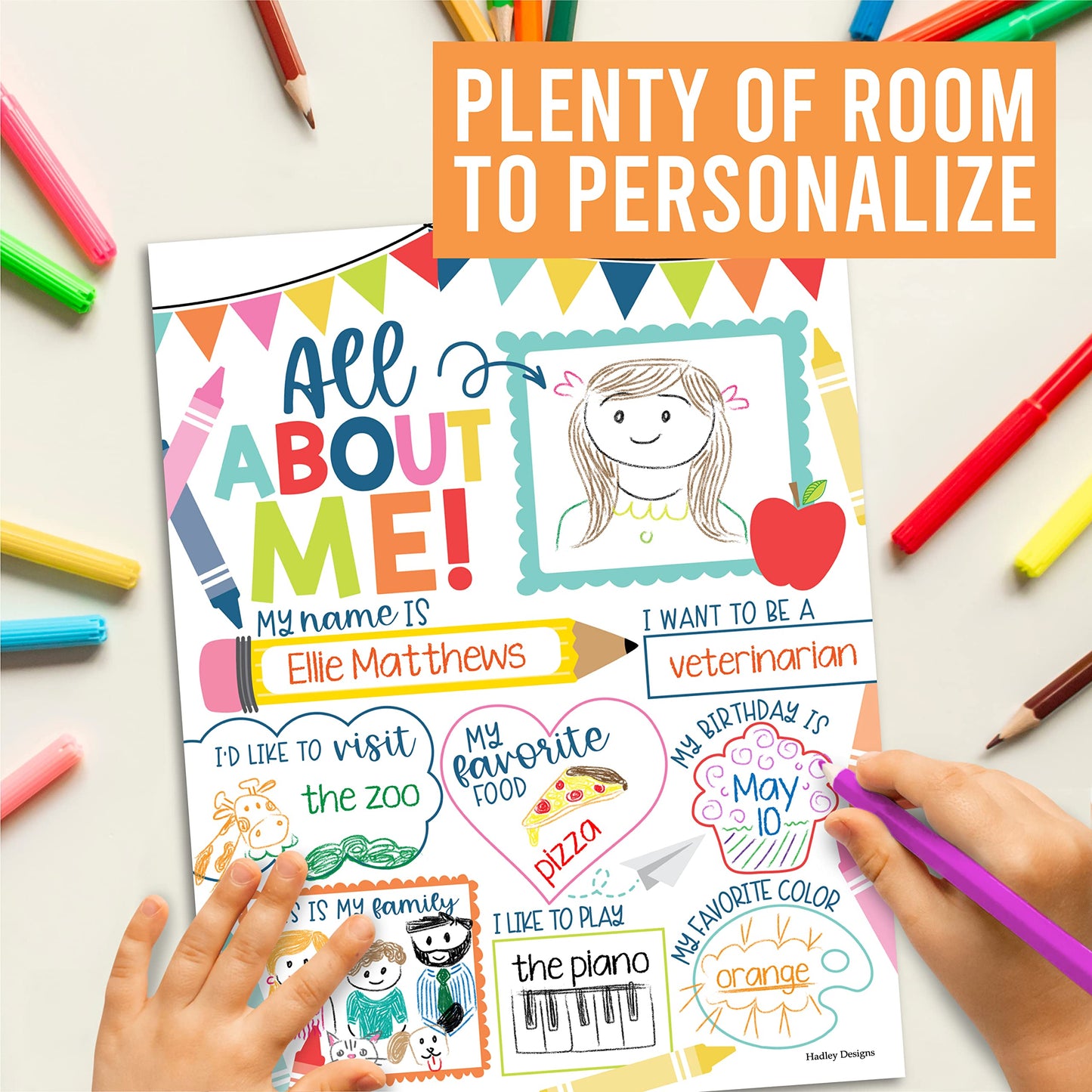 Hadley Designs All About Me Posters for Classroom Must Haves - 20 Star Student Poster, 100 Days of School Items, Star of The Week Poster Elementary Classroom Decor, End of School Year Teacher Supplies