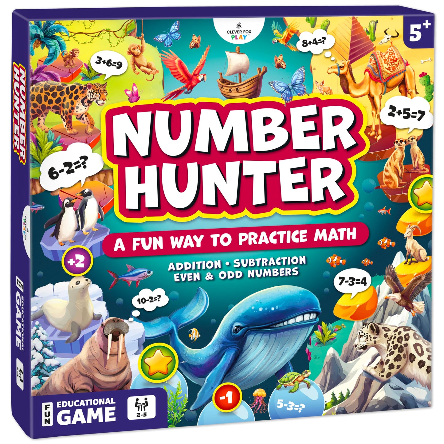 Clever Fox Play Number Hunter Math Board Game – Addition & Subtraction Math Game for Kids 5-7 Year Old – Fun Educational STEM Toy for 5+ Year Old, Kindergarten, 1st-3rd Grade, Homeschool & Family