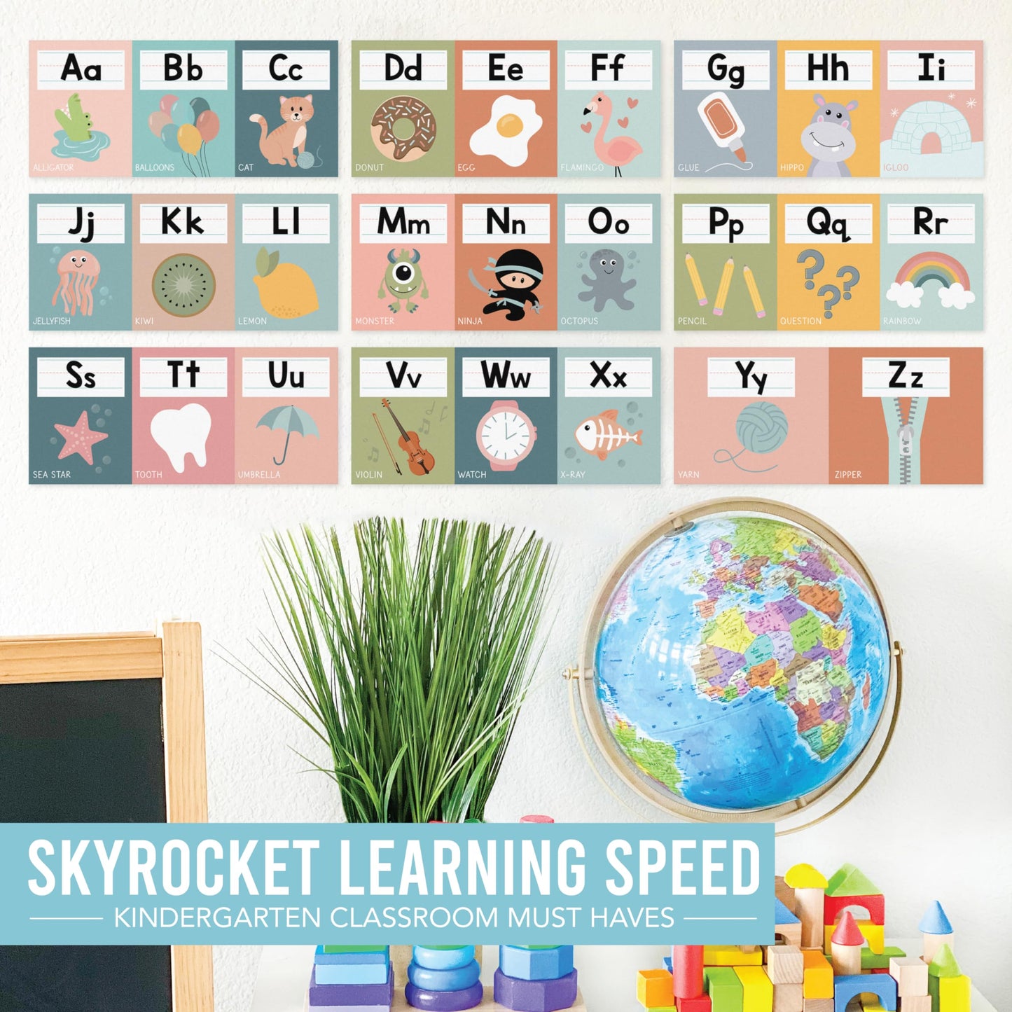 Hadley Designs Alphabet for Classroom Wall Decor - ABC Posters for Classroom Wall Chart Preschool & Kindergarten, ABC Letters & Number Line Elementary, Alphabet Cards, Boho Classroom Decor