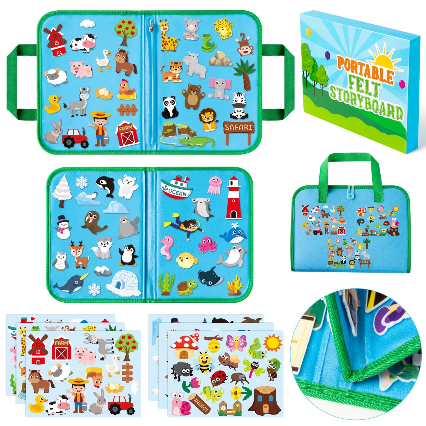 WATINC Farm Animals Felt Board Stories Set - 6 Pack Ocean Flannel Board for Kids, Portable Precut Figures Storytelling Learning Kit for Classroom School Toddlers Homeschool Activities (Animal)