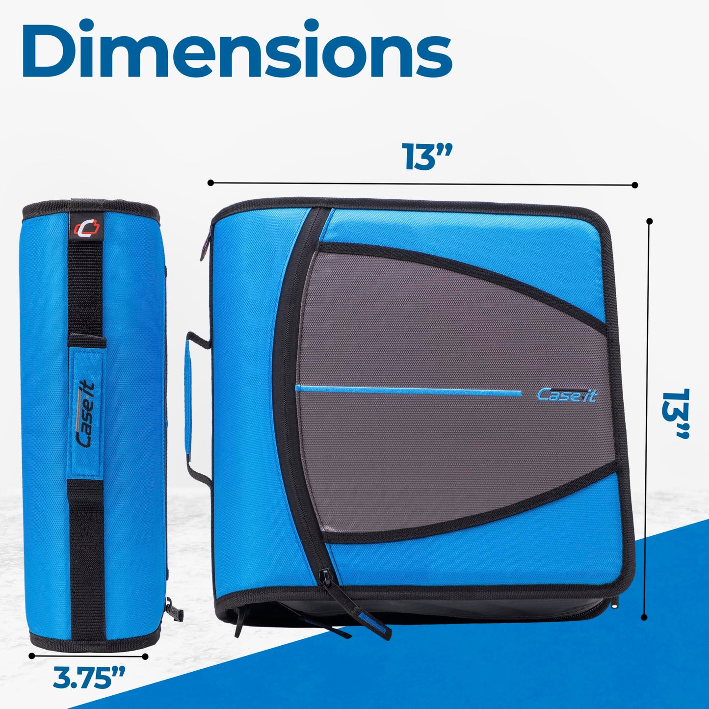 Case-it Mighty Zip Tab Zipper Binder, 3" O-Ring with 5-Color tabbes, Expanding File Folder and Shoulder Strap and Handle, D-146-Denim Blue