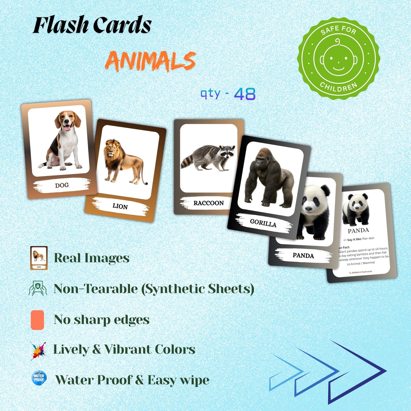 The Biblio Hub Animals Flashcards – Non-Tearable Synthetic Learning Cards for Toddlers, Preschool & Kindergarten, Double-Sided Set