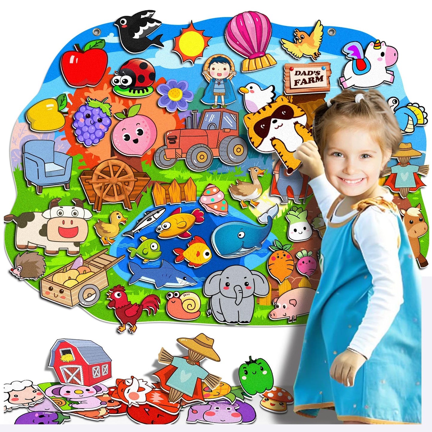 SKOLESK 77 Pcs Farm Animals Felt Story Board Set Preschool Farmhouse Themed Early Learning Storytelling Flannel Board Interactive Educational Play Kit Mat for Toddlers Kids