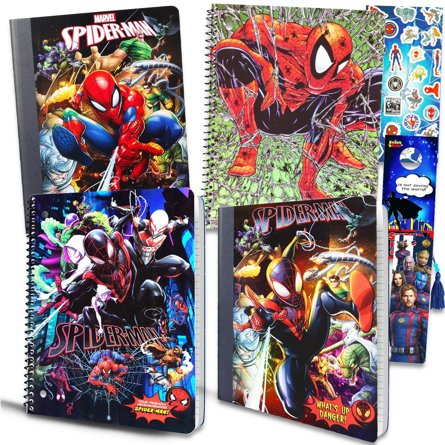 Avengers Spiderman Notebook Set - Spiderman Notebook for Boys Bundle Includes 4 Spiderman Notebooks Plus Stickers, Bookmark, More | Spiderman School Supplies Set