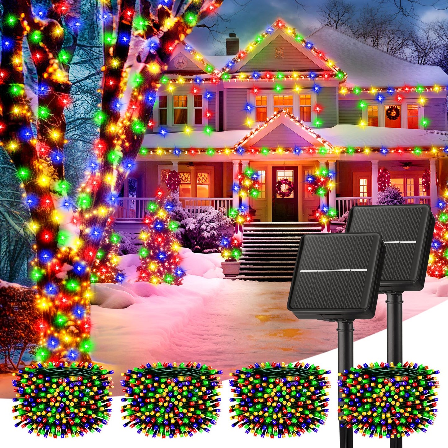 Minetom Solar String Lights, 4 Pack 160FT, 400 LED, 8 Modes, Waterproof, Multicolor, Model SOLAR-LUO
