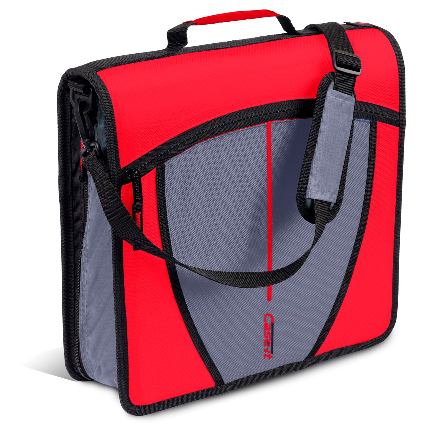 Case-it Mighty Zip Tab School Zipper Binder | 3-Inch O-Rings, 600-Sheet Capacity, 5-Subject Expanding File Folder, Multiple Pockets & Storage Organizer, Shoulder Strap | D-146 Fire Engine Red
