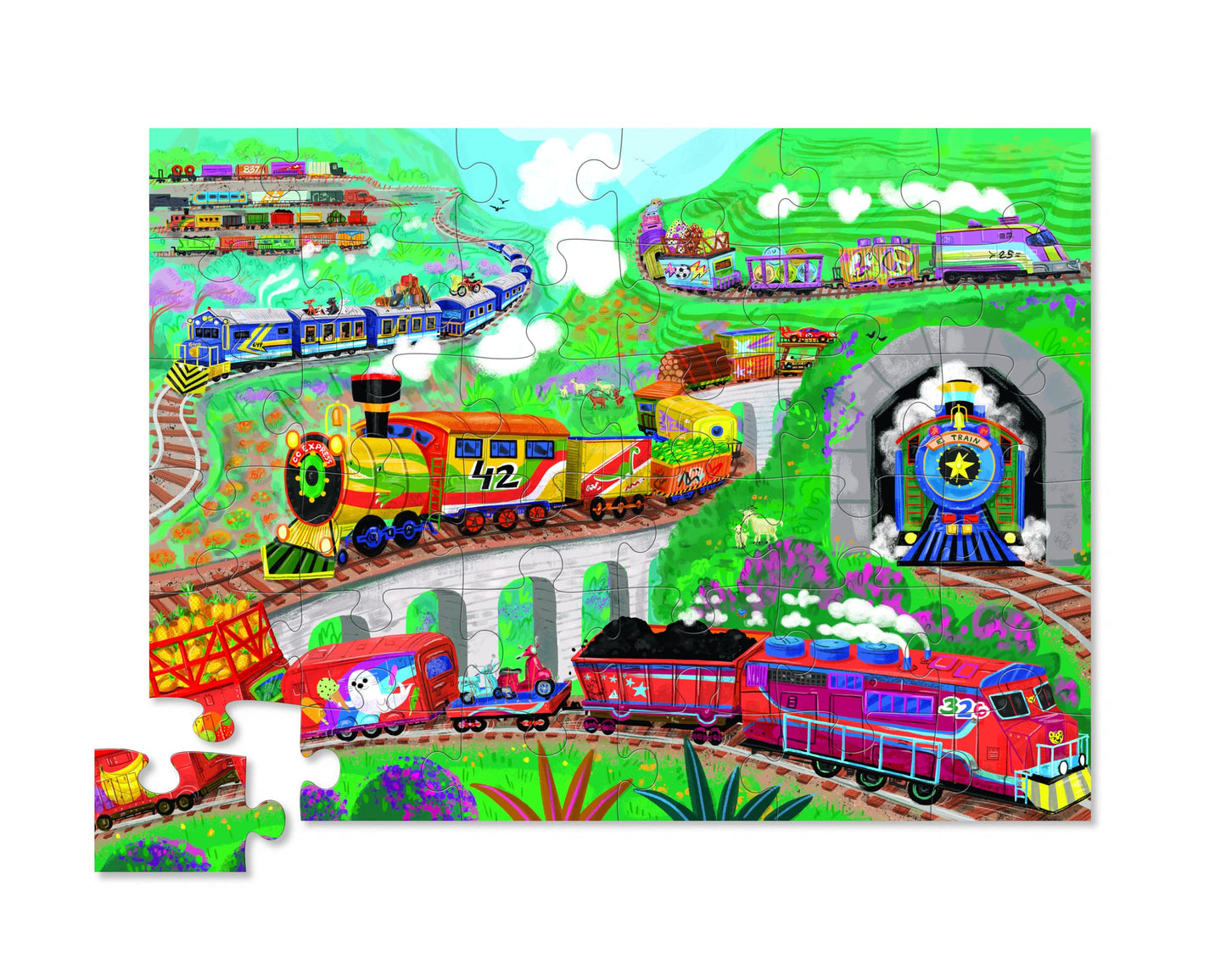 Crocodile Creek 36-Piece Jigsaw Floor Puzzle - Fun Floor Puzzles for Kids Ages 3-5 - Heavy-Duty Shaped Box for Storage - All Aboard - 24" W x 18" H Finished