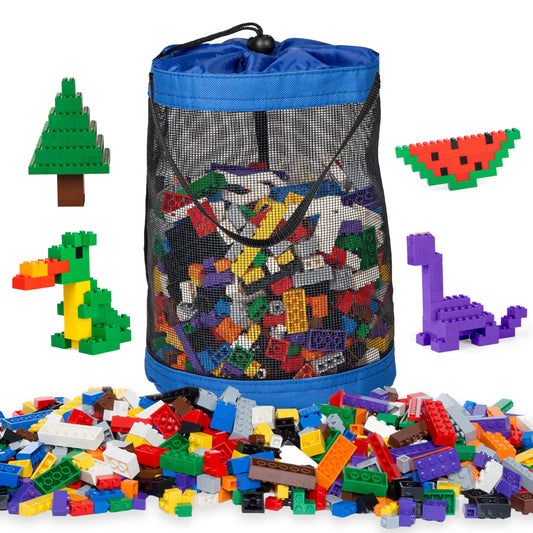 Play Platoon 1120 Pieces Building Bricks Set - 10 Classic Color Blocks - Bulk Building Blocks Compatible with Major Brands - 14 Different Shape Bricks - Includes Wheels, Tires, Axles, Windows & Door