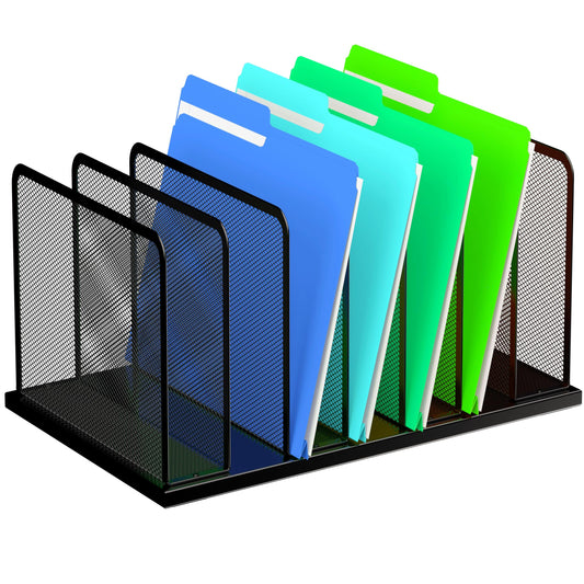 Kuntine.B Desk File Organizer Upright Mesh Desktop Organizer File Sorter Office Organization File Holder for Home, Office & Classroom (Black, 1 Pack 7-Section)