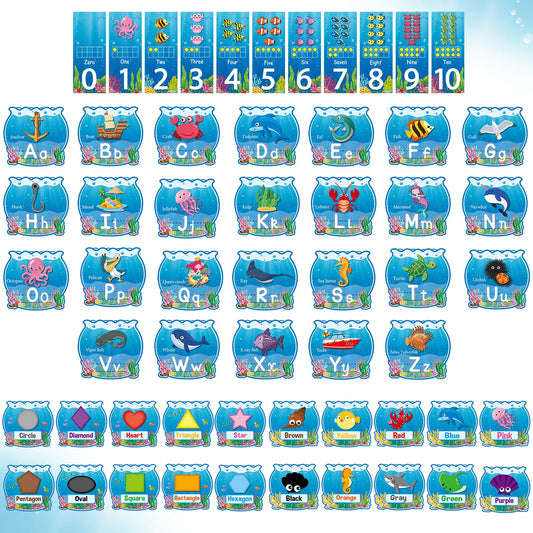 Under The Sea Bulletin Board Set for Decorations Ocean Animal Bulletin Board Sea Animals Shaped Manuscript Cutouts Colors Poster for Back to Chalkboard Wall Door Decoration