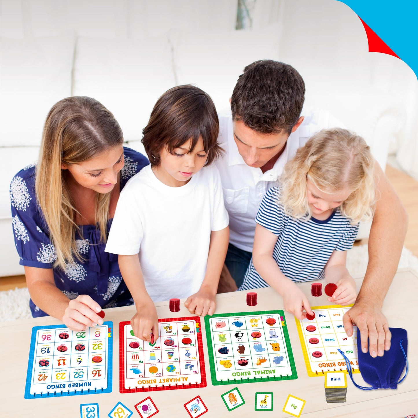 Family Bingo Game, Alphabet Animal Sight Word and Number Bingo Board Game, Counting and Matching Skills Classic Educational Game for Kindergarten and Preschool Kids, Perfect for Home and Classroom
